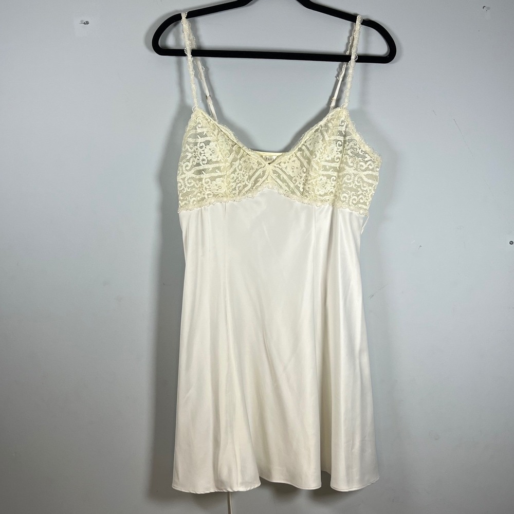 Flora Womens Ivory Lace Pearl Trim Elegant Glam‎ Nightgown Mini Slip Dress Large